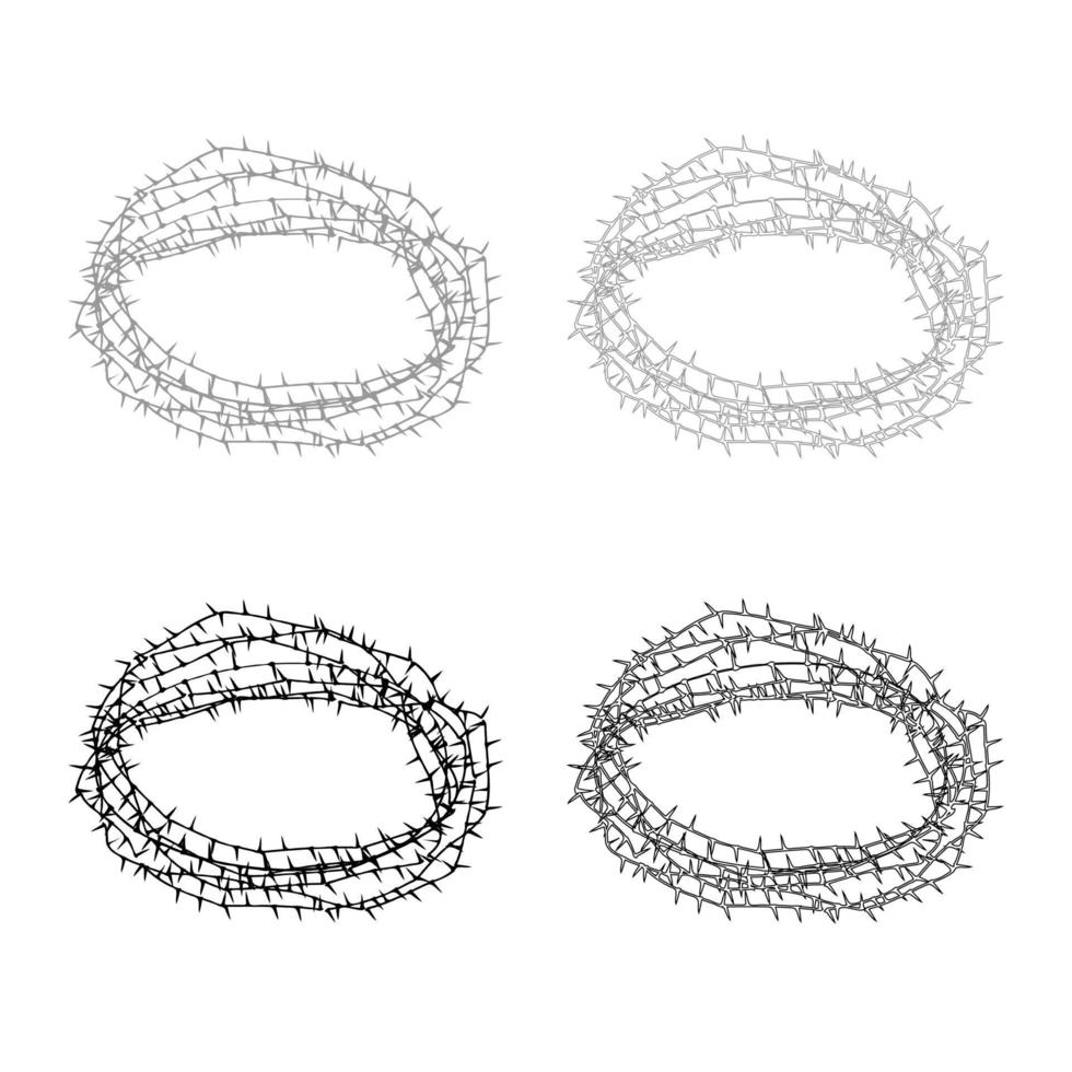 couronne d'épines ou contour d'icône de fil de fer barbelé défini couleur gris noir vecteur