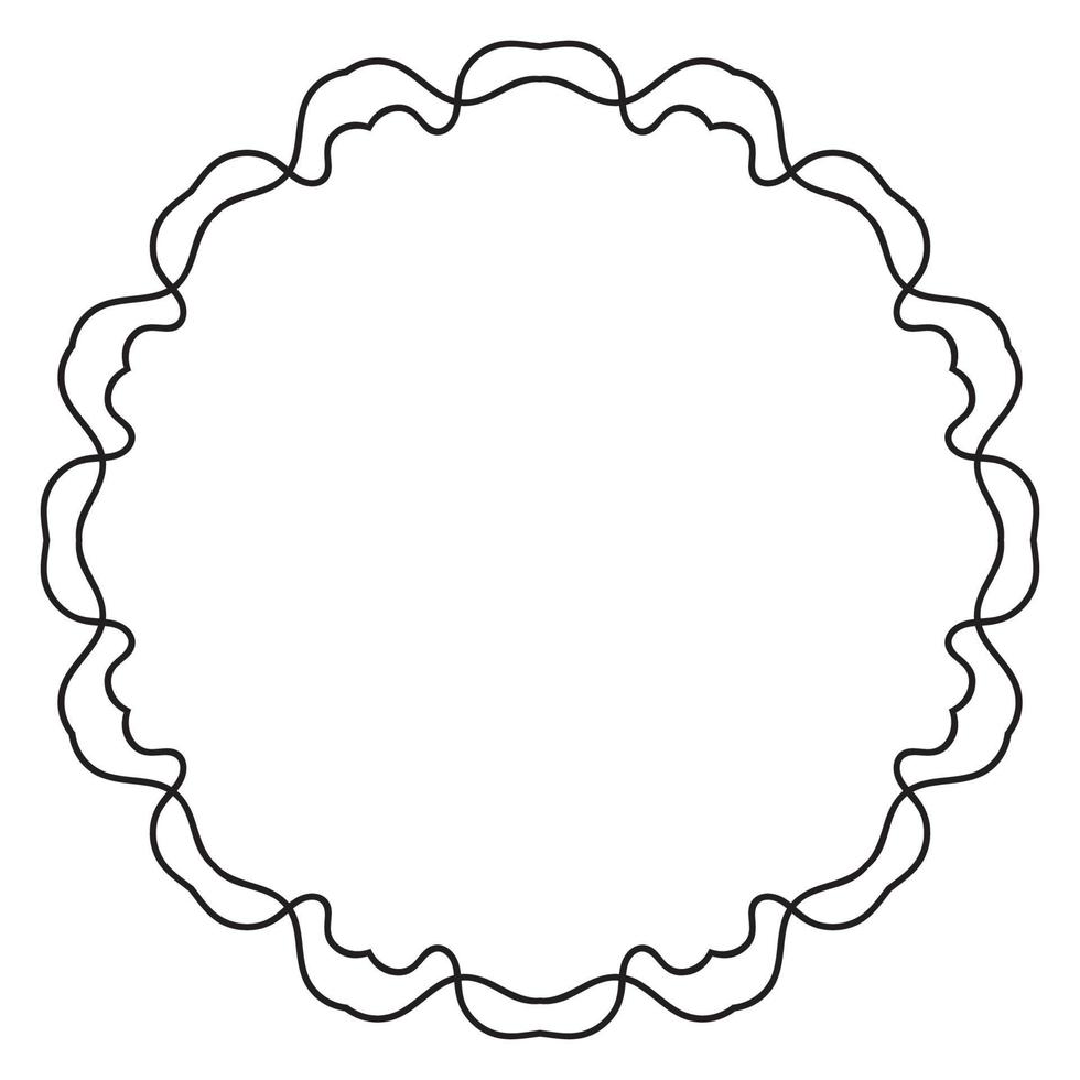 doodle abstrait curly fine ligne ronde cadre isolé sur fond blanc. bordure de mandala. vecteur