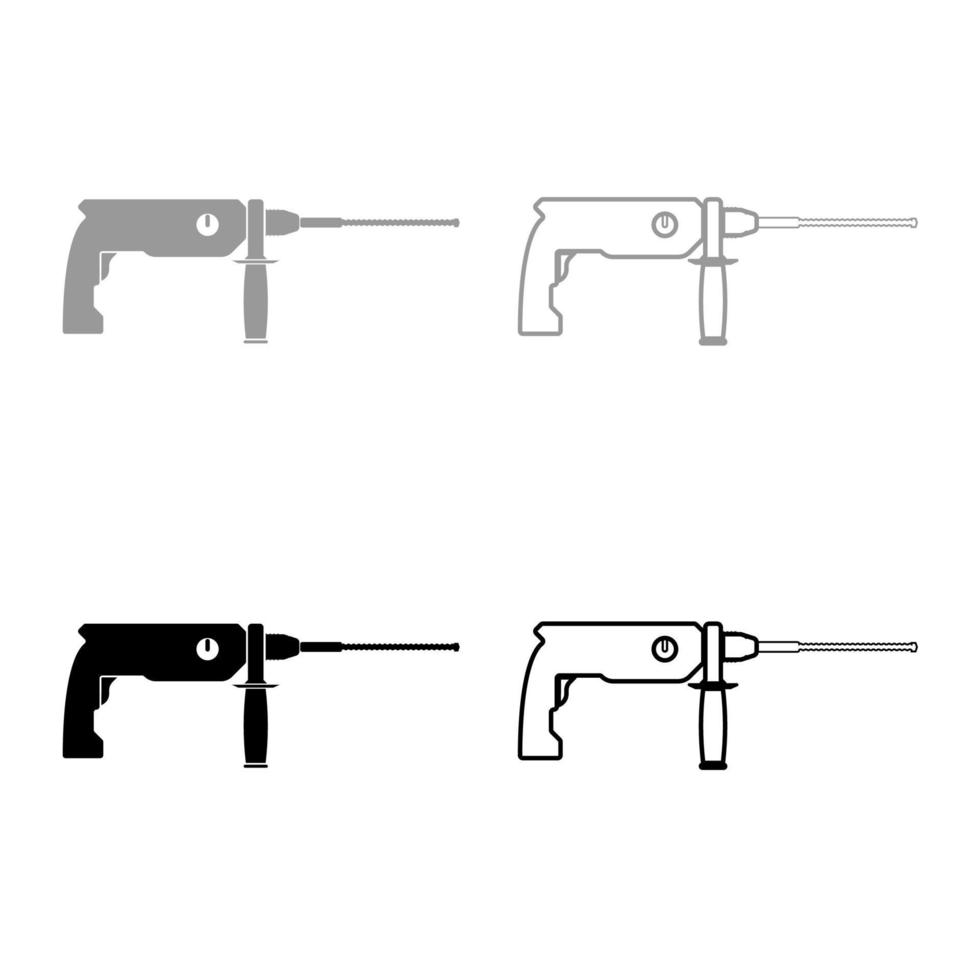 jeu de contours d'icônes de démolition de marteau rotatif couleur gris noir vecteur