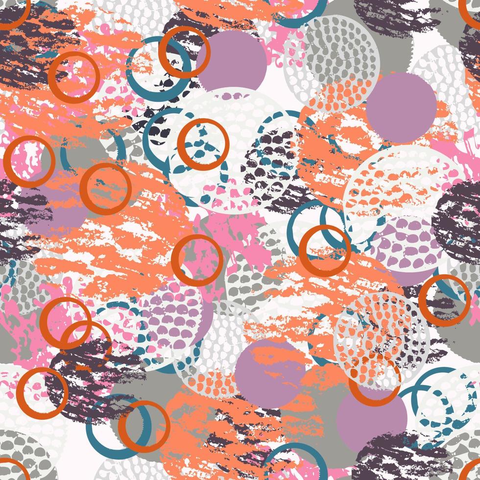 motif harmonieux abstrait grunge coloré avec différentes formes rondes minables. fond de cercles texturés à l'infini. vecteur