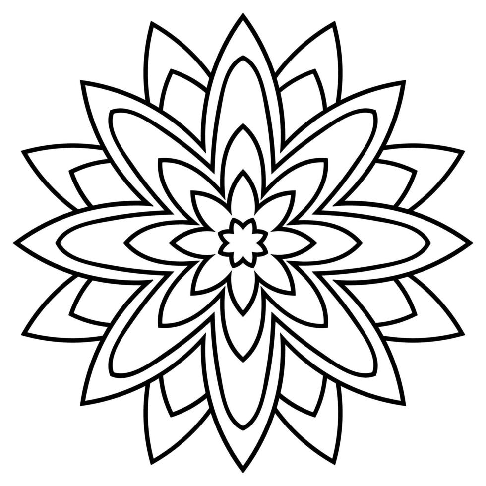 fleur de doodle rond ornemental isolé sur fond blanc. mandala de contour noir. élément de cercle géométrique. vecteur