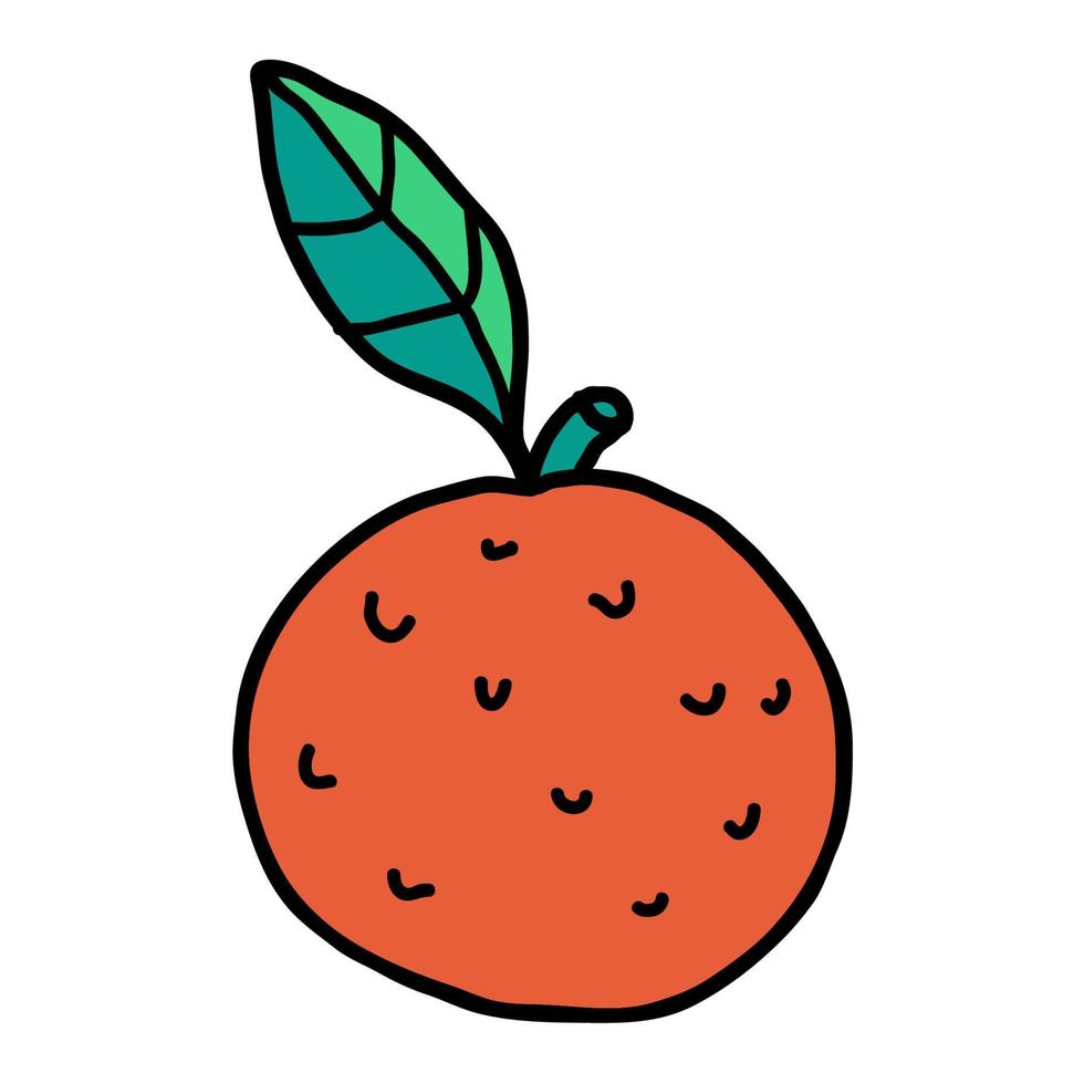 dessin animé doodle linéaire orange avec feuille isolé sur fond blanc. vecteur