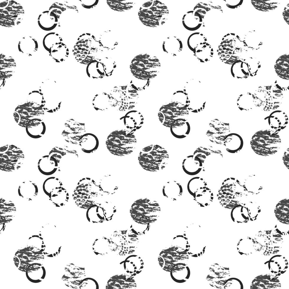 motif harmonieux abstrait grunge noir et blanc avec cercles, anneaux, différents coups de pinceau et formes. fond de cercles texturés à l'infini. vecteur