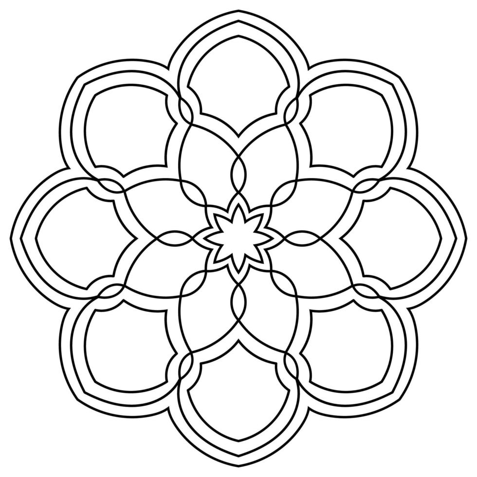 fleur de doodle rond ornemental isolé sur fond blanc. mandala de contour noir. élément de cercle géométrique. vecteur