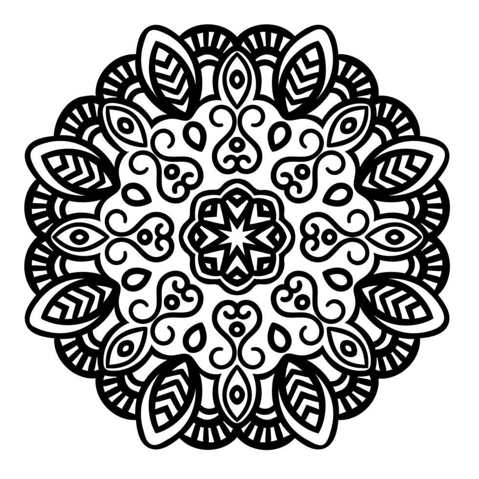 mandalas de fleurs. éléments décoratifs d'époque. fleur de doodle rond ornemental isolé sur fond blanc. mandala de contour noir. élément de cercle géométrique. vecteur