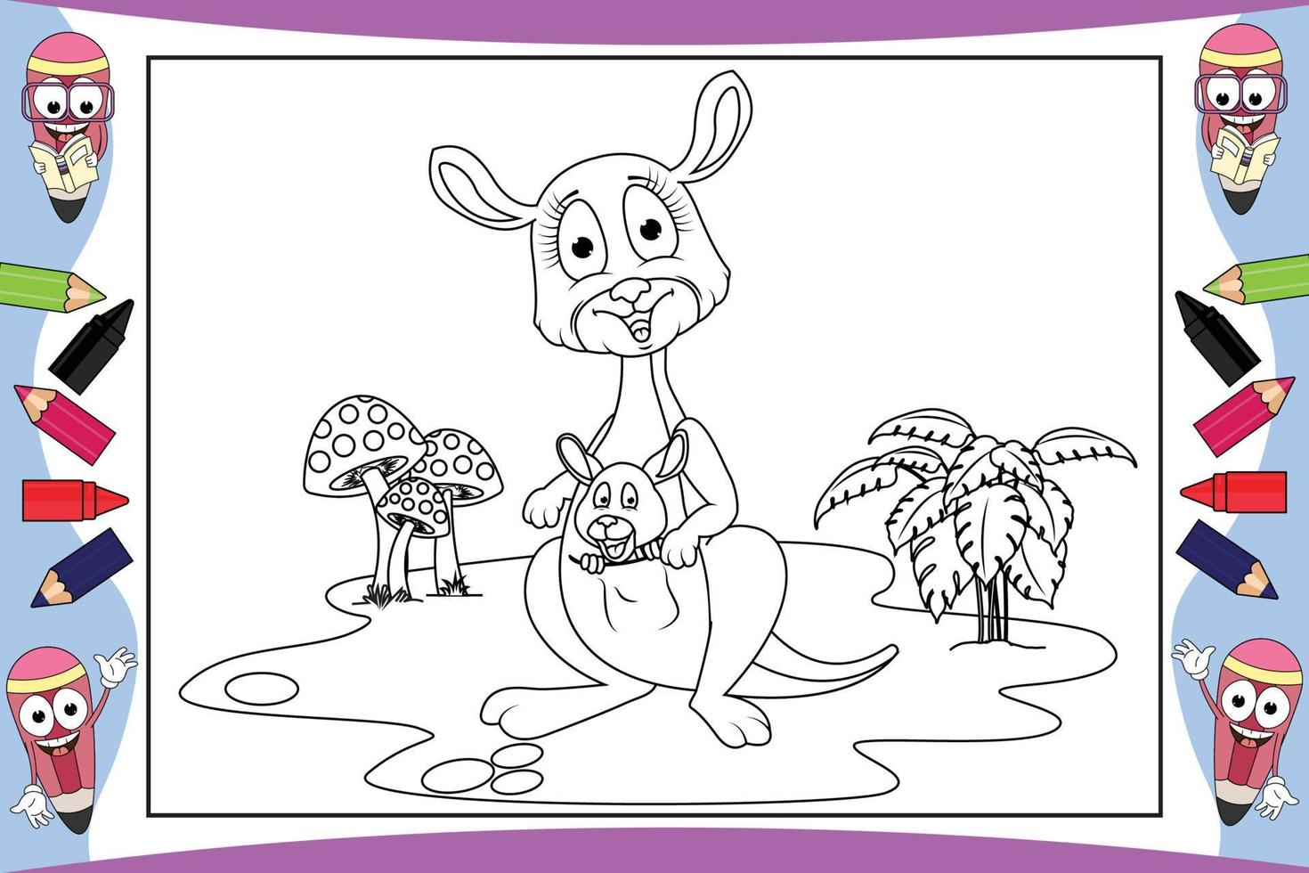 dessin animé animal kangourou à colorier pour les enfants vecteur