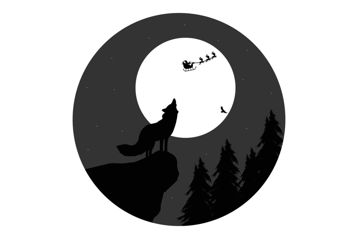 jolie silhouette de loup et de lune vecteur