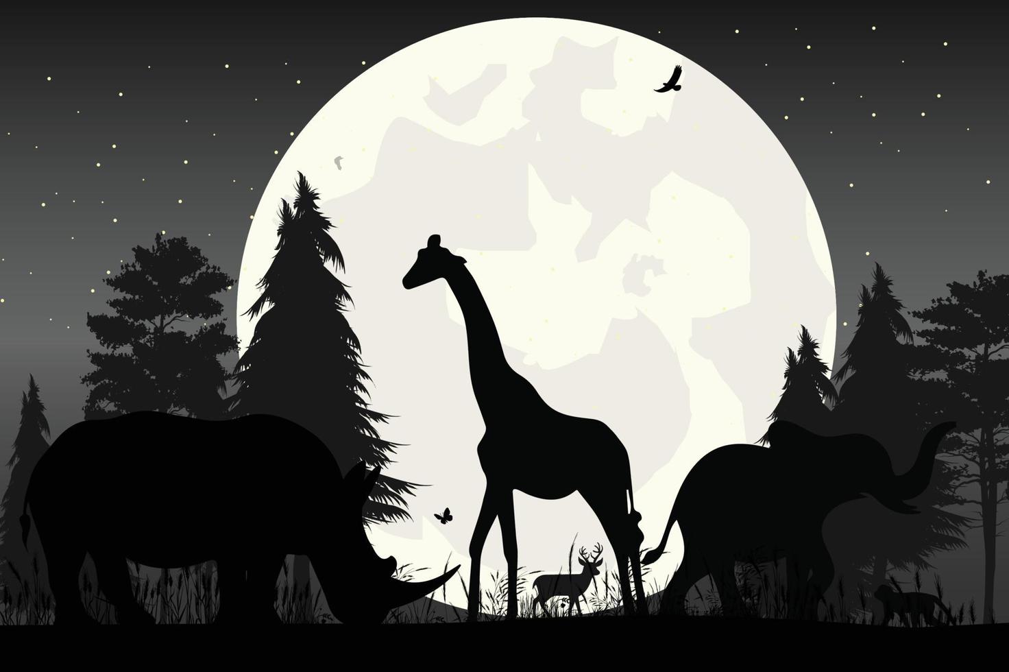 silhouette mignonne d'animal et de lune vecteur