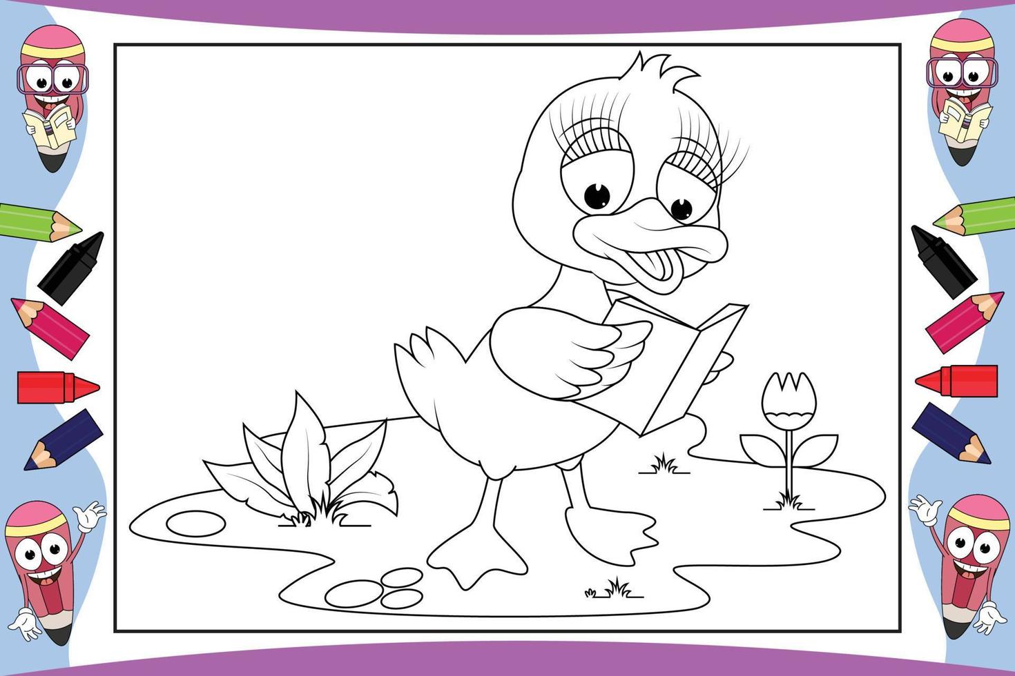 dessin animé animal canard à colorier pour les enfants vecteur