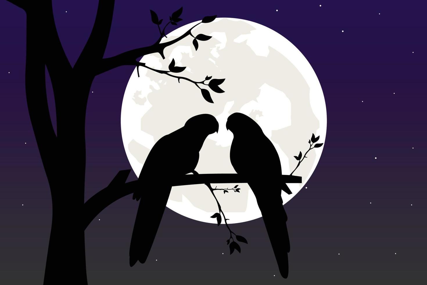 jolie silhouette d'oiseau et de lune vecteur