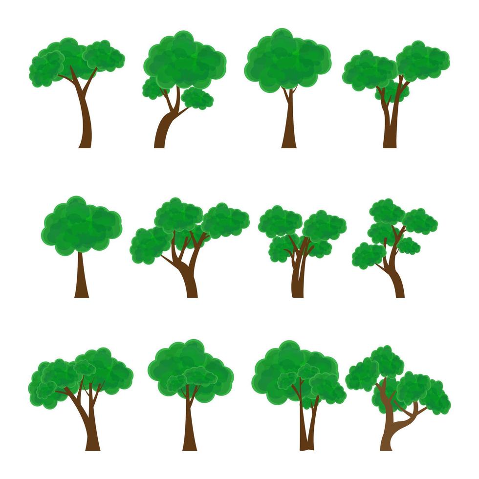 jeu d'illustration de forme d'arbre mignon vecteur