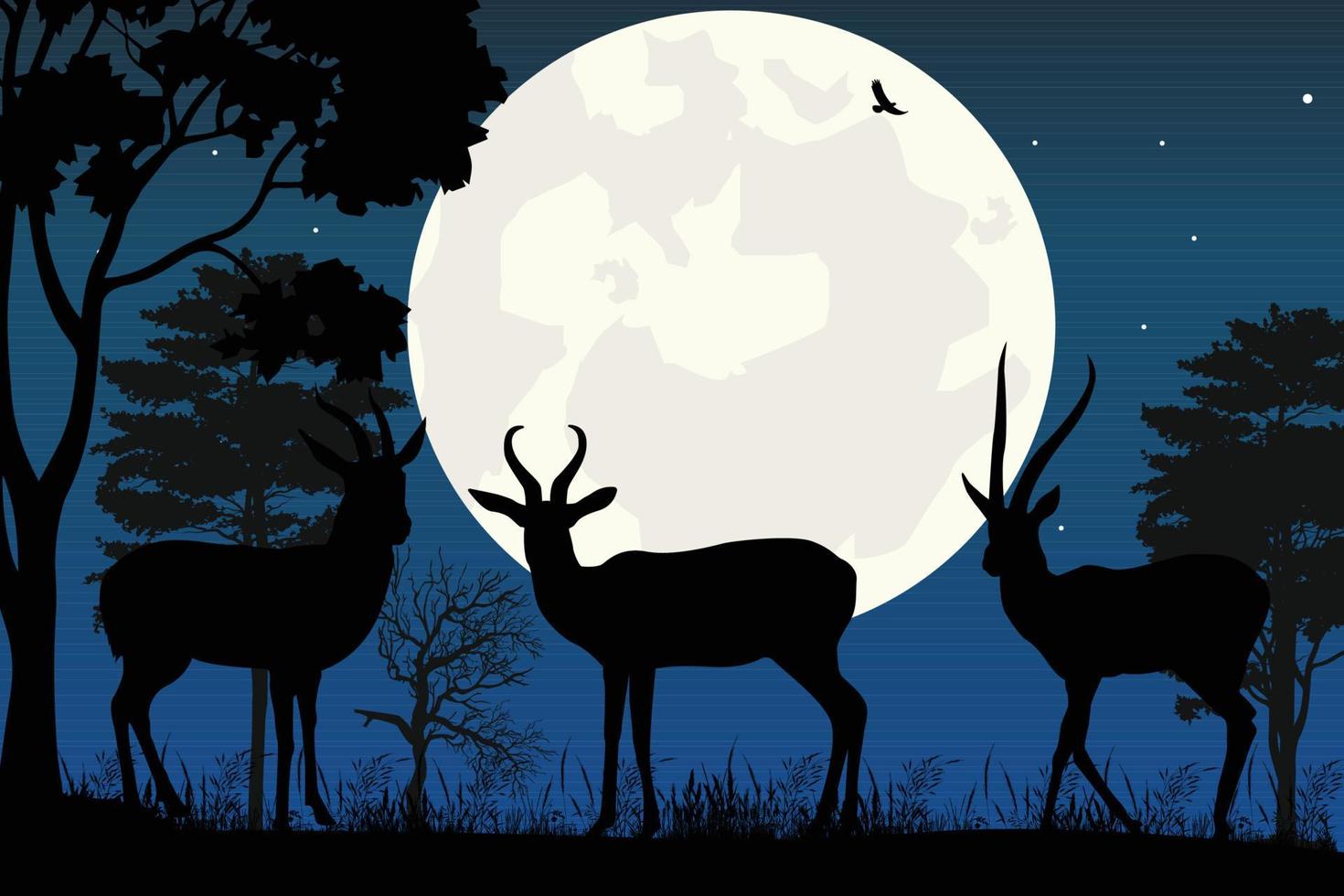 jolie silhouette d'antilope et de lune vecteur