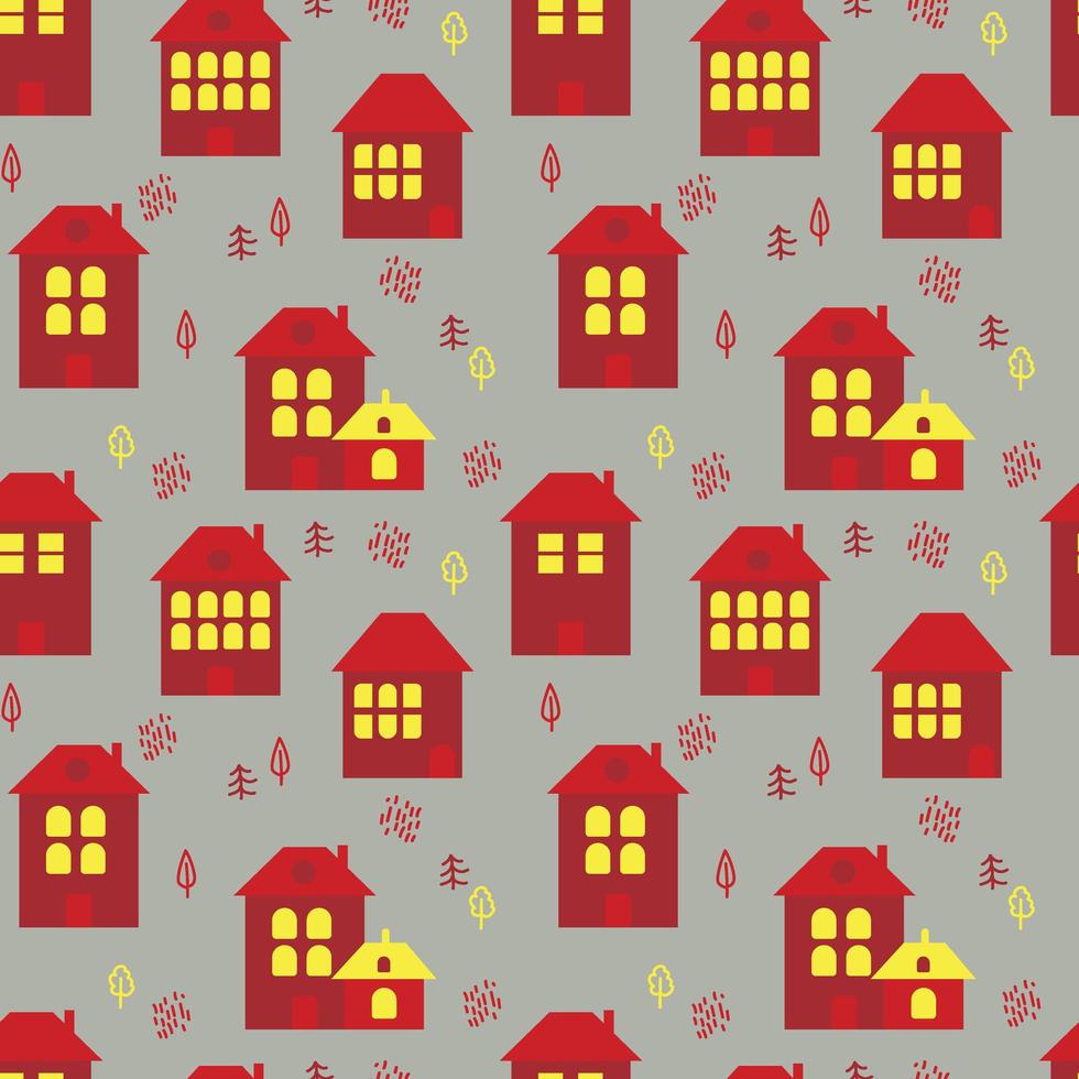 modèle d'hiver avec de jolies maisons, de petits arbres. éléments de noël, illustration vectorielle. vecteur