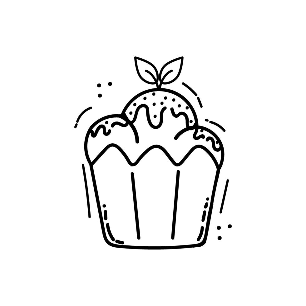 muffin dessiné à la main. le dessert. icône avec logo. produits de boulangerie. vecteur