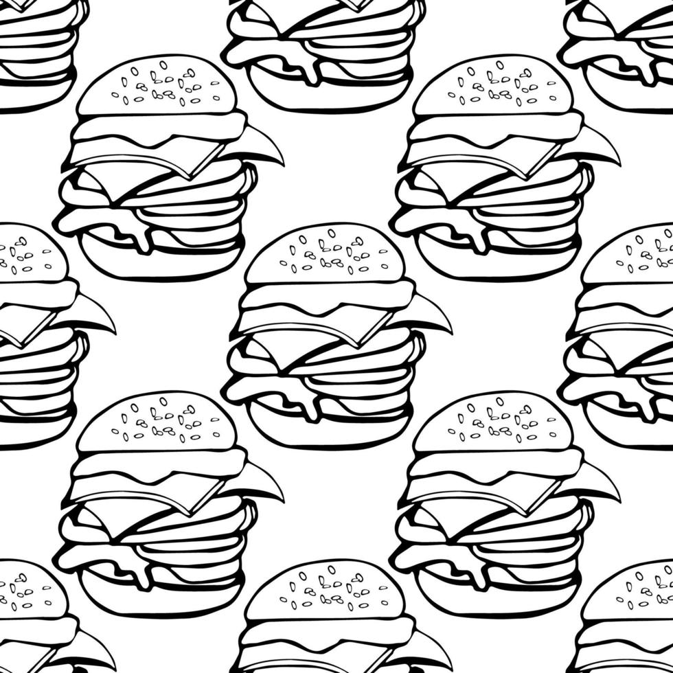 illustration vectorielle de modèle sans couture un contour de hamburgers sur fond blanc vecteur