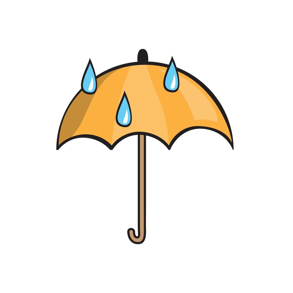 parapluie jaune et gouttes de pluie icône isolé sur fond blanc. vecteur