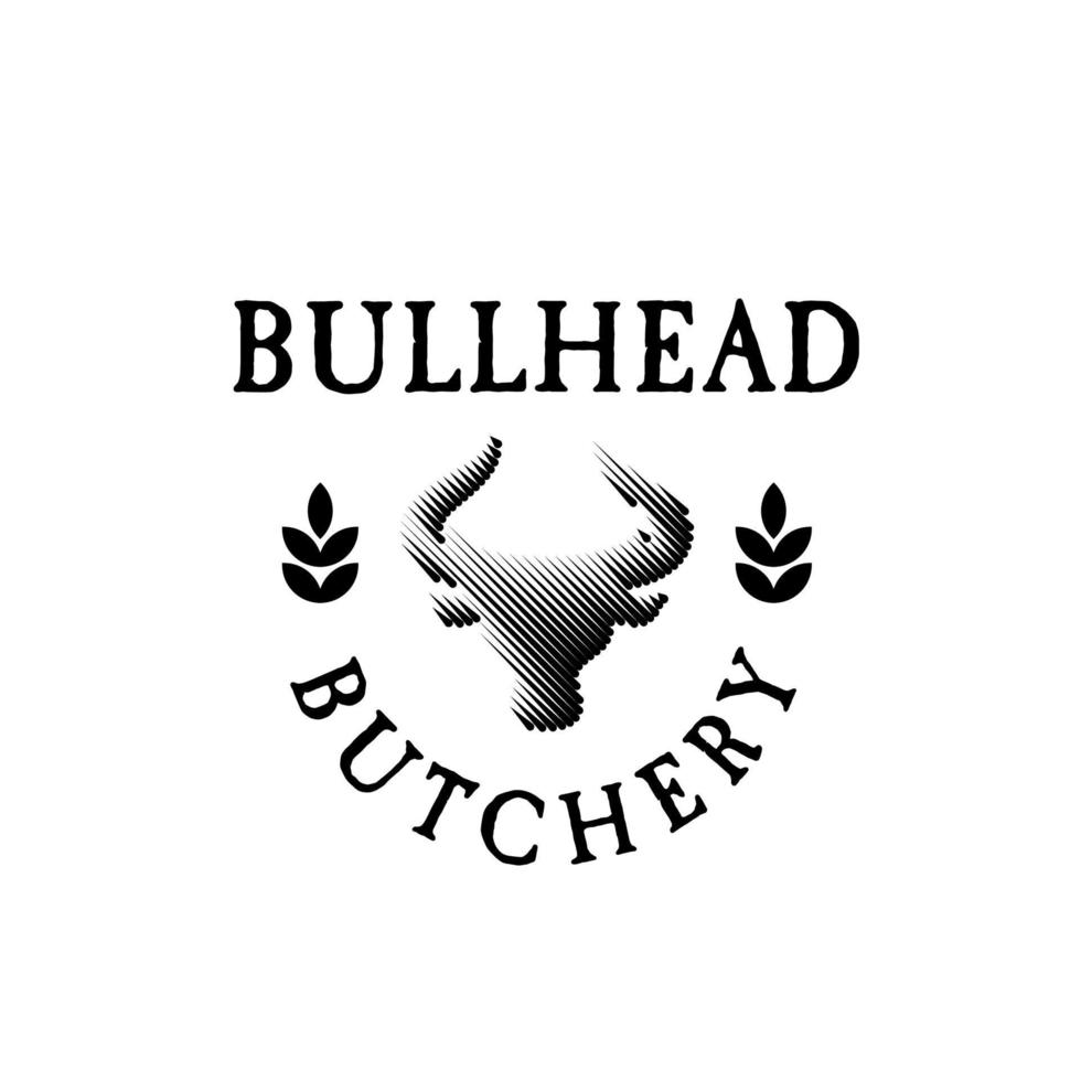 logo de boucherie de barbotte. silhouette de tête de taureau bicolore. logo de barbecue vecteur