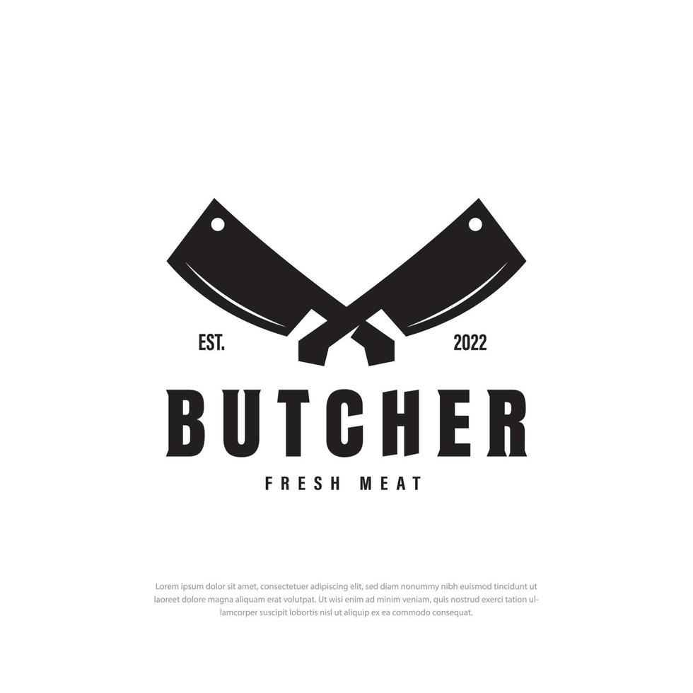 création de logo d'étiquette de viande vintage rétro avec machette croisée, symbole, modèle vectoriel