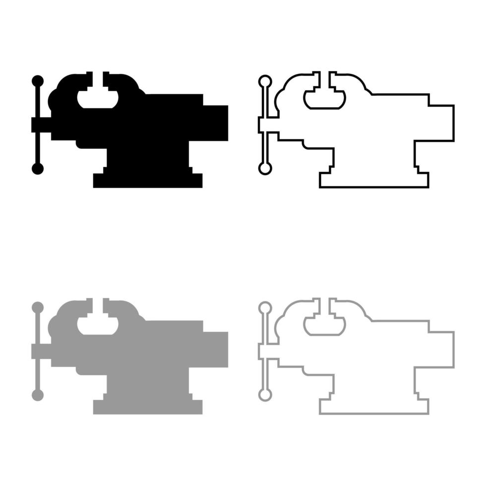 vice mâchoire étau réparation pince outil icône contour ensemble noir gris couleur illustration vectorielle image de style plat vecteur