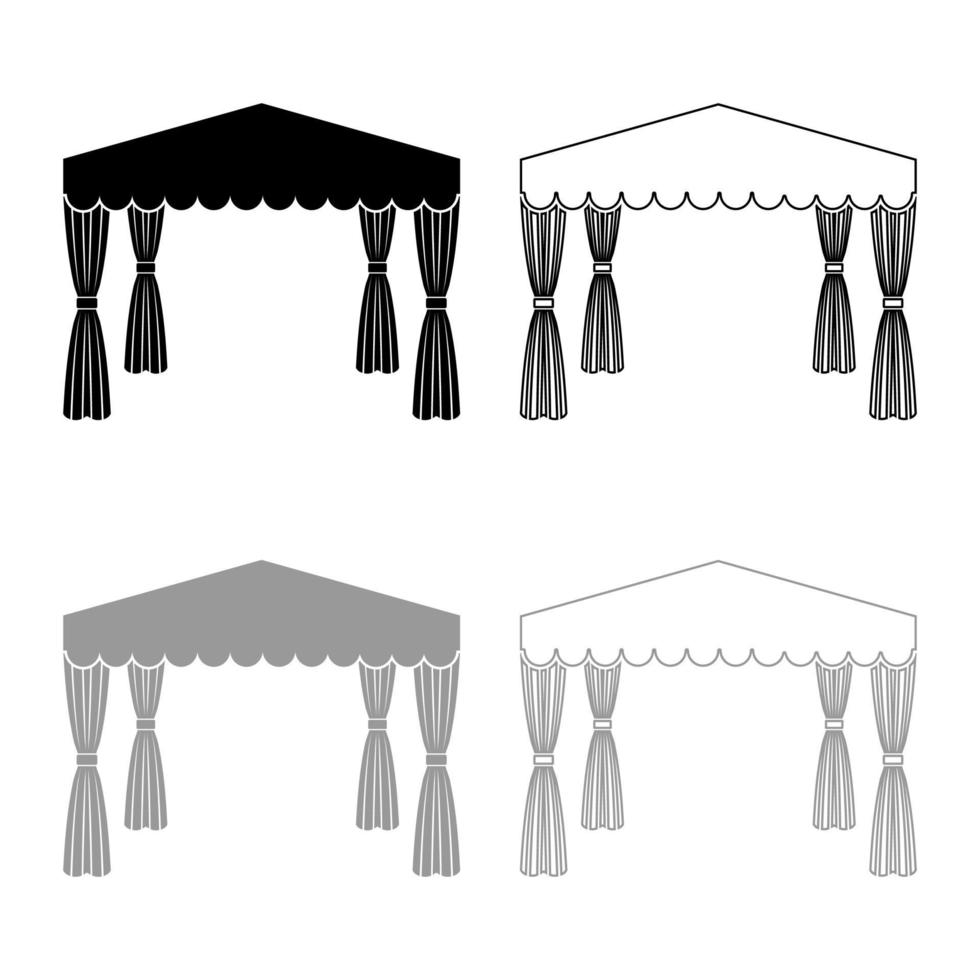 auvent pop up tente pavillon commercial auvent pour le repos chapiteau chuppah icône contour ensemble noir gris couleur illustration vectorielle image de style plat vecteur