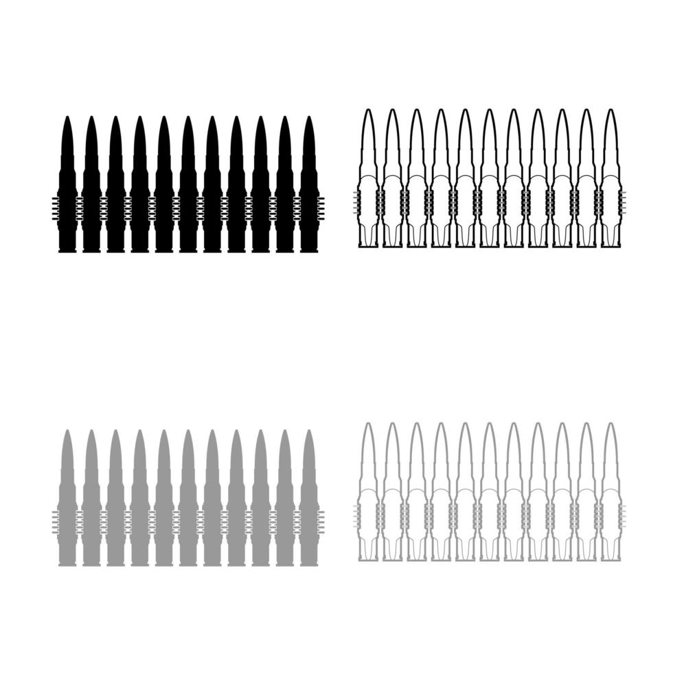 balles dans la rangée cartouches de mitrailleuses ceinture bandoleer concept de guerre icône contour ensemble illustration vectorielle de couleur gris noir image de style plat vecteur