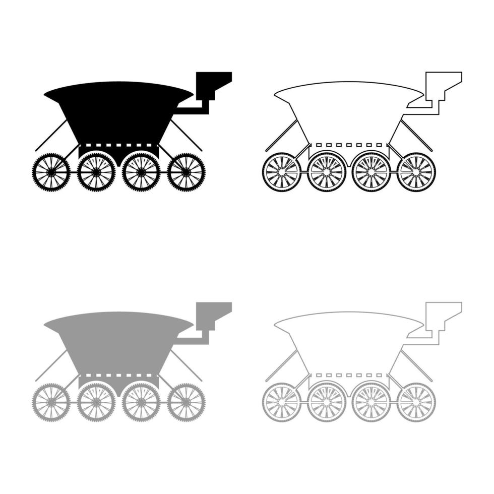 lune rover mars explorer espace machine planètes véhicule icône contour ensemble noir gris couleur illustration vectorielle image de style plat vecteur