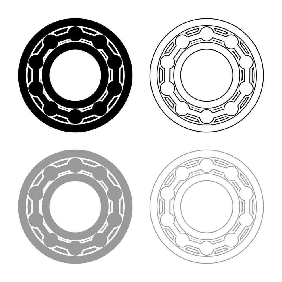 roulement à bille en vue de côté contour d'icônes ensemble illustration vectorielle de couleur gris noir image de style plat vecteur