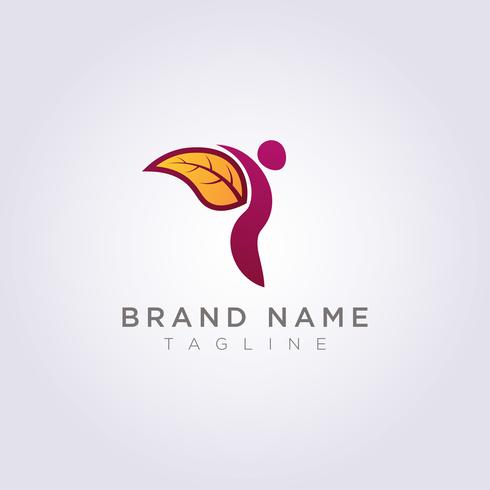 Concevez un logo de personne avec des ailes de feuille pour votre entreprise ou votre marque vecteur