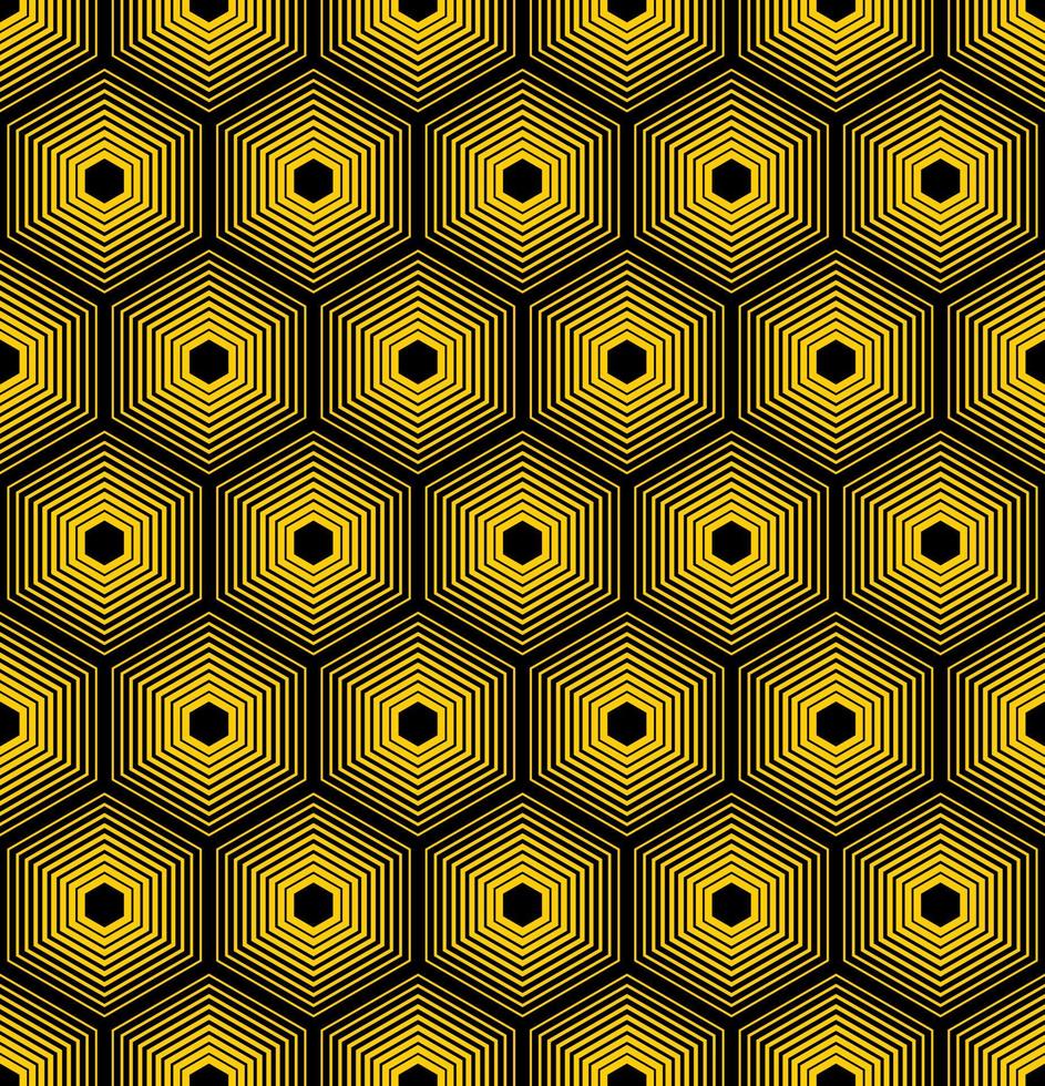 fond jaune avec des hexagones vectoriels noirs vecteur