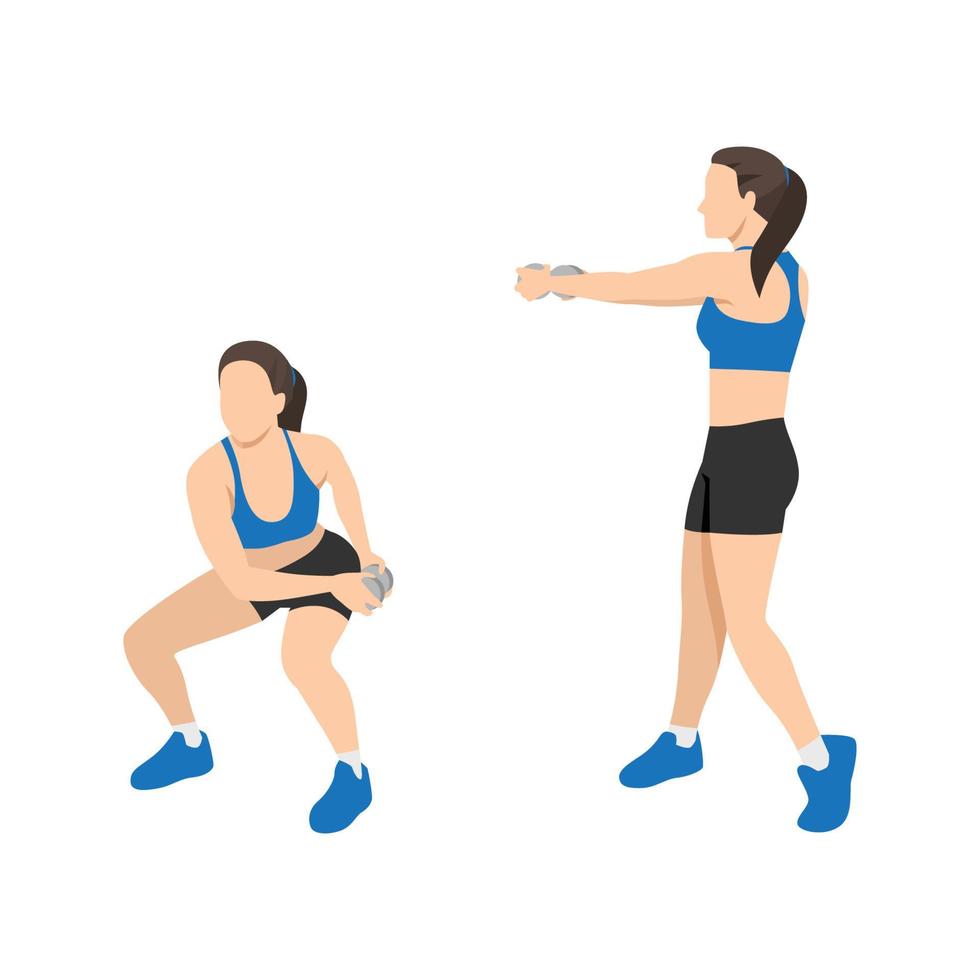 femme faisant un exercice de squat plus mince à la taille. illustration de vecteur plat isolé sur fond blanc