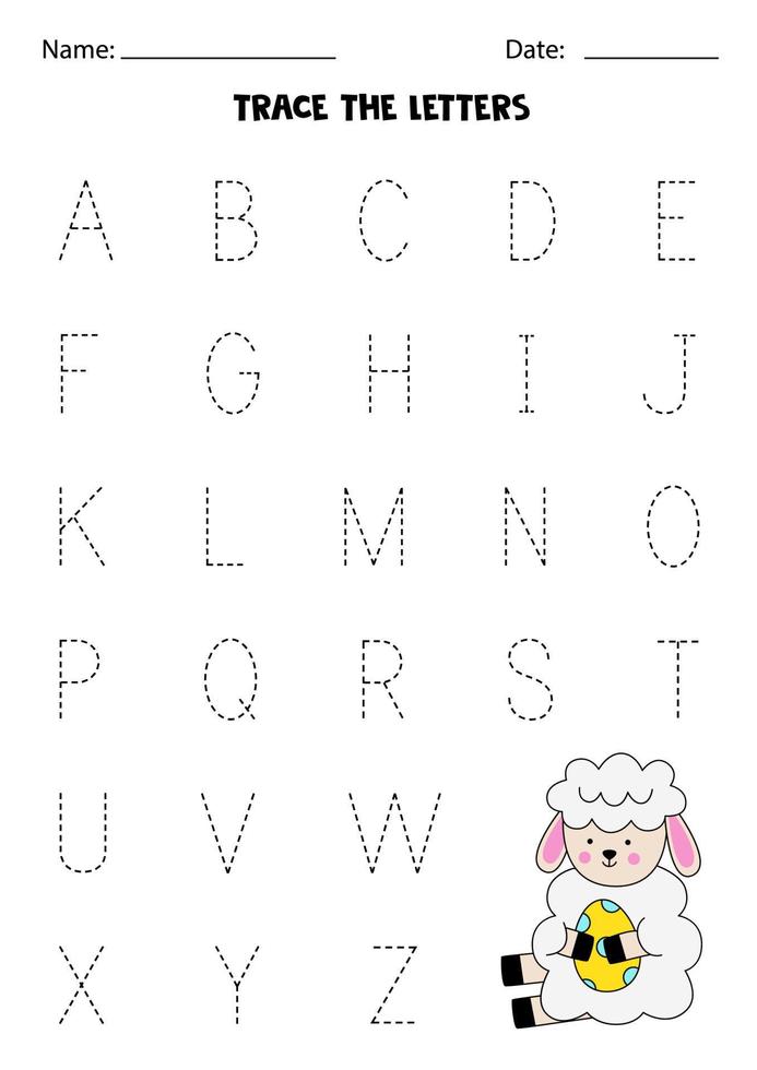 alphabet d'apprentissage. tracer des lettres. agneau de dessin animé mignon. vecteur