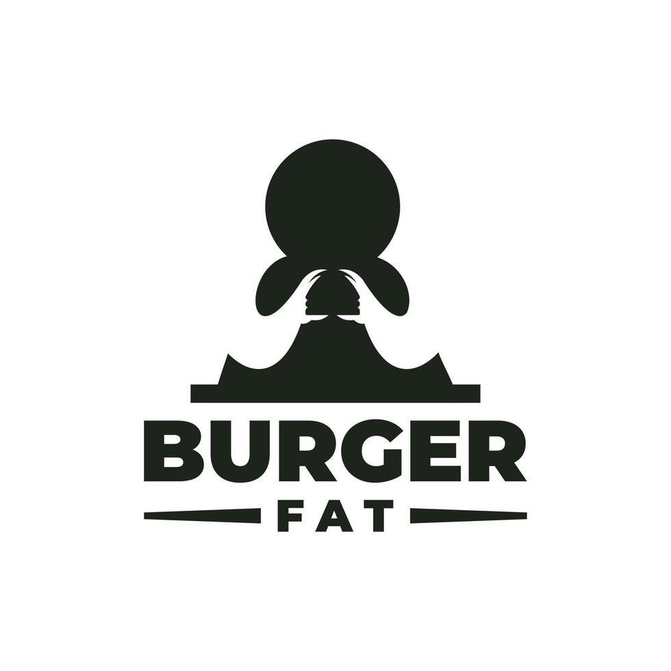 illustration d'un gros homme tenant un hamburger, pour le logo du restaurant burger. vecteur