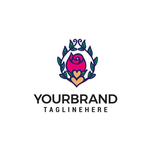 fleur et coeur logo design concept template vecteur