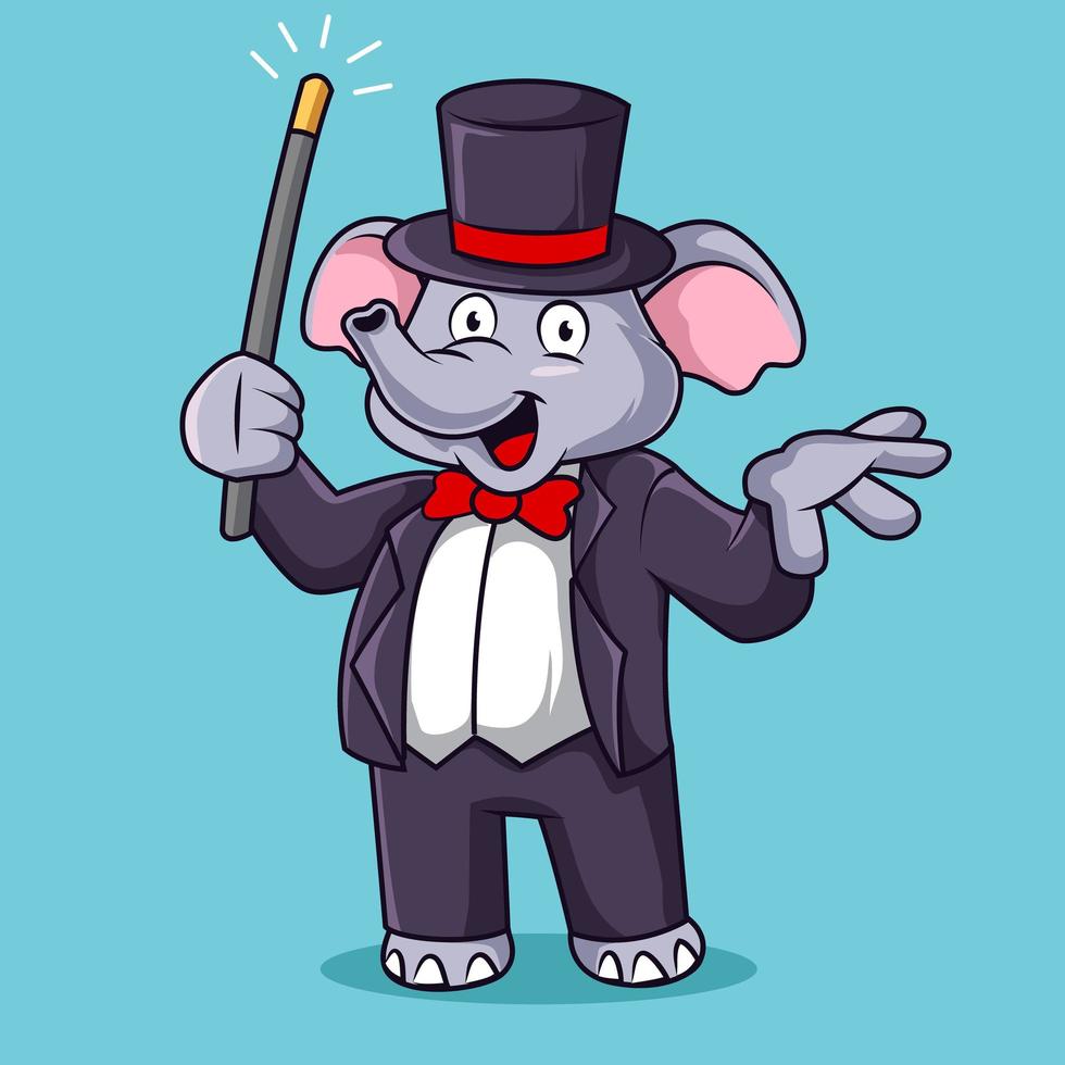 dessin de logo de dessin animé de mascotte d'éléphant magicien vecteur