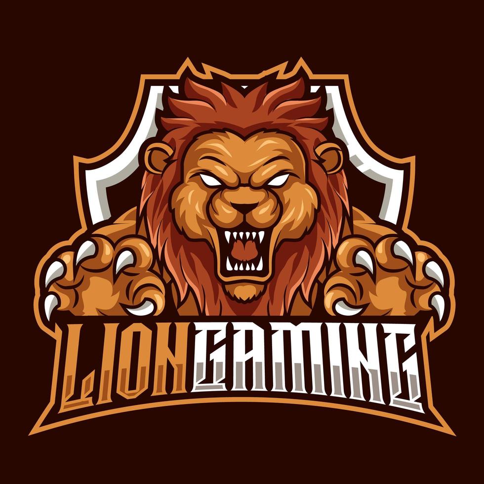 logo de sport de jeu de mascotte de lion en colère vecteur