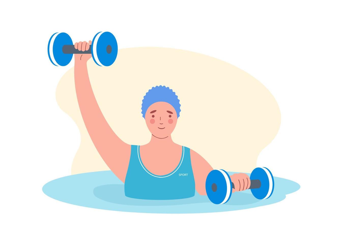 femme effectuant des exercices d'aquagym avec haltère en mousse dans la piscine. concept de mode de vie sain et de sport vecteur
