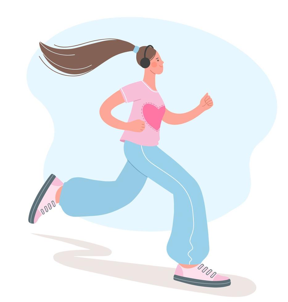 belle fille est engagée dans le sport. illustration de jogging fille. concept d'un mode de vie sain vecteur