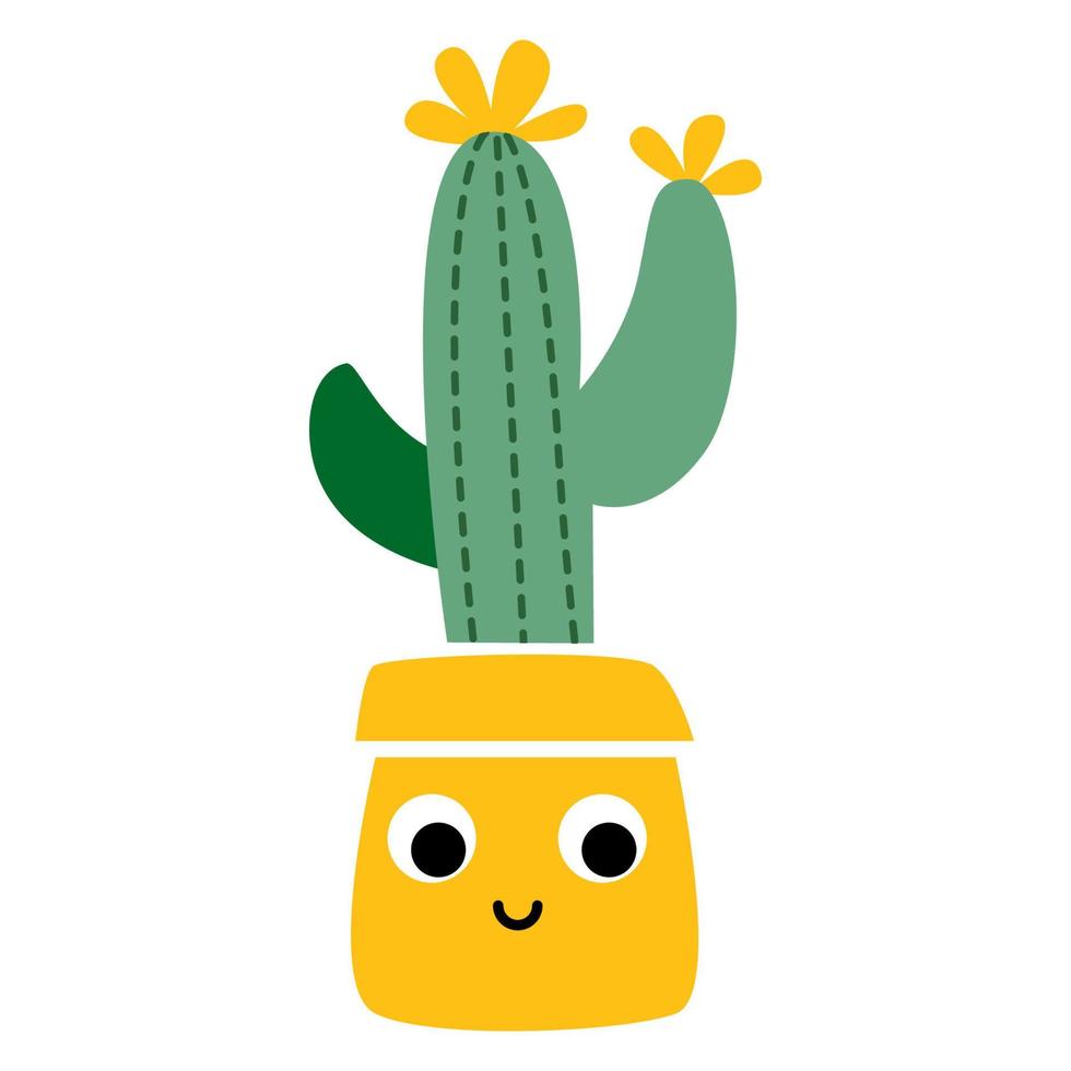 illustration vectorielle de cactus en pot de fleur. jardinage et décoration de plantes d'intérieur succulentes. cactus souriant personnage amical. pour les cartes, les réseaux sociaux, les bannières et l'impression sur papier ou textile. vecteur