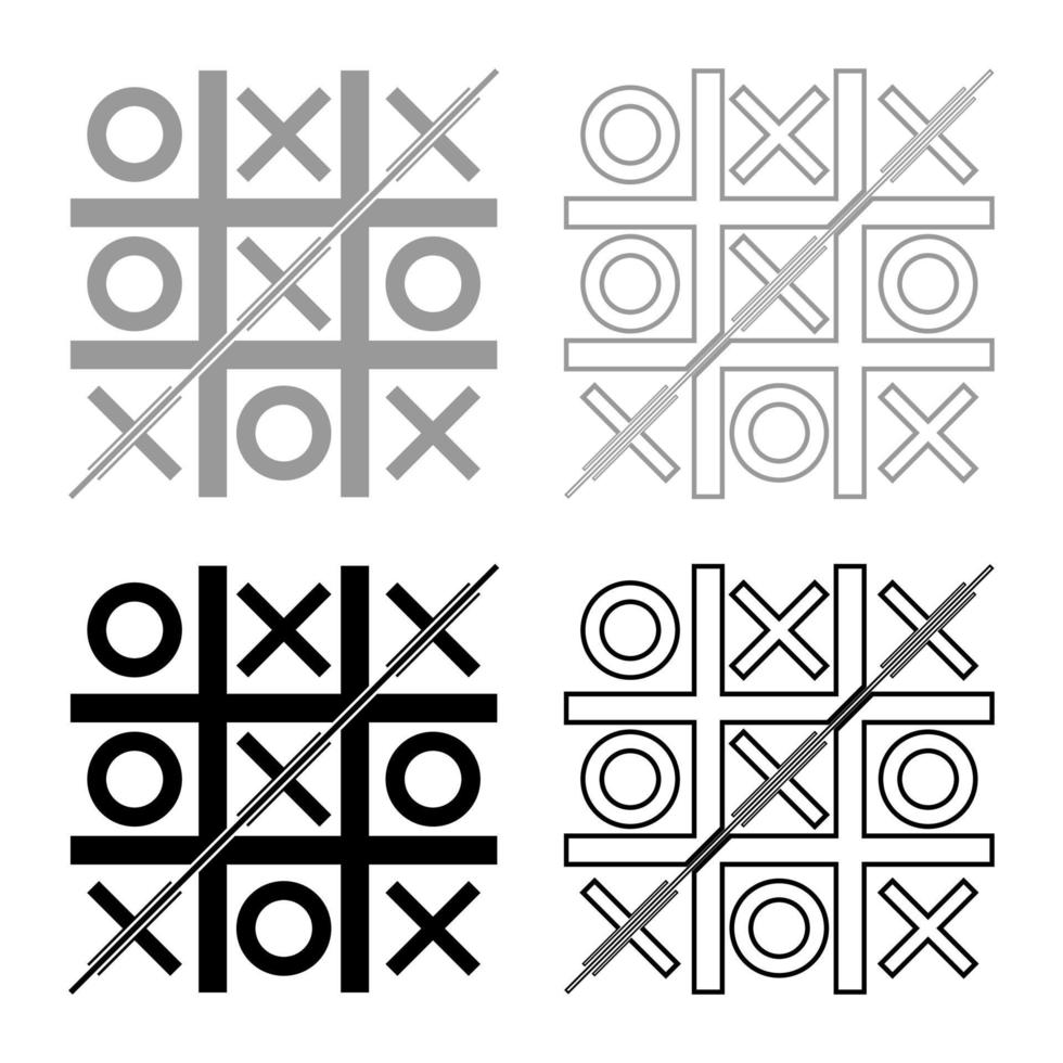 tic tac toe set icône gris noir couleur illustration vectorielle image de style plat vecteur