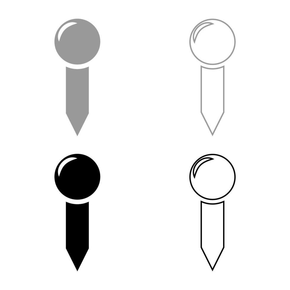 Punaise marqueur carte pointeur punaise punaise secrétaire accessoires bureau icône contour ensemble noir gris couleur illustration vectorielle image de style plat vecteur