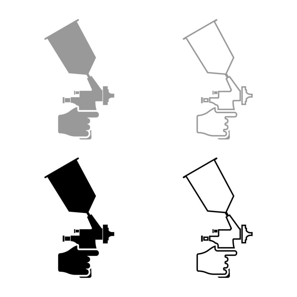 pistolet pulvérisateur tenant dans la main pulvérisateur à l'aide du bras utiliser l'outil atomiseur pulvérisateur ensemble icône gris noir couleur illustration vectorielle image de style plat vecteur