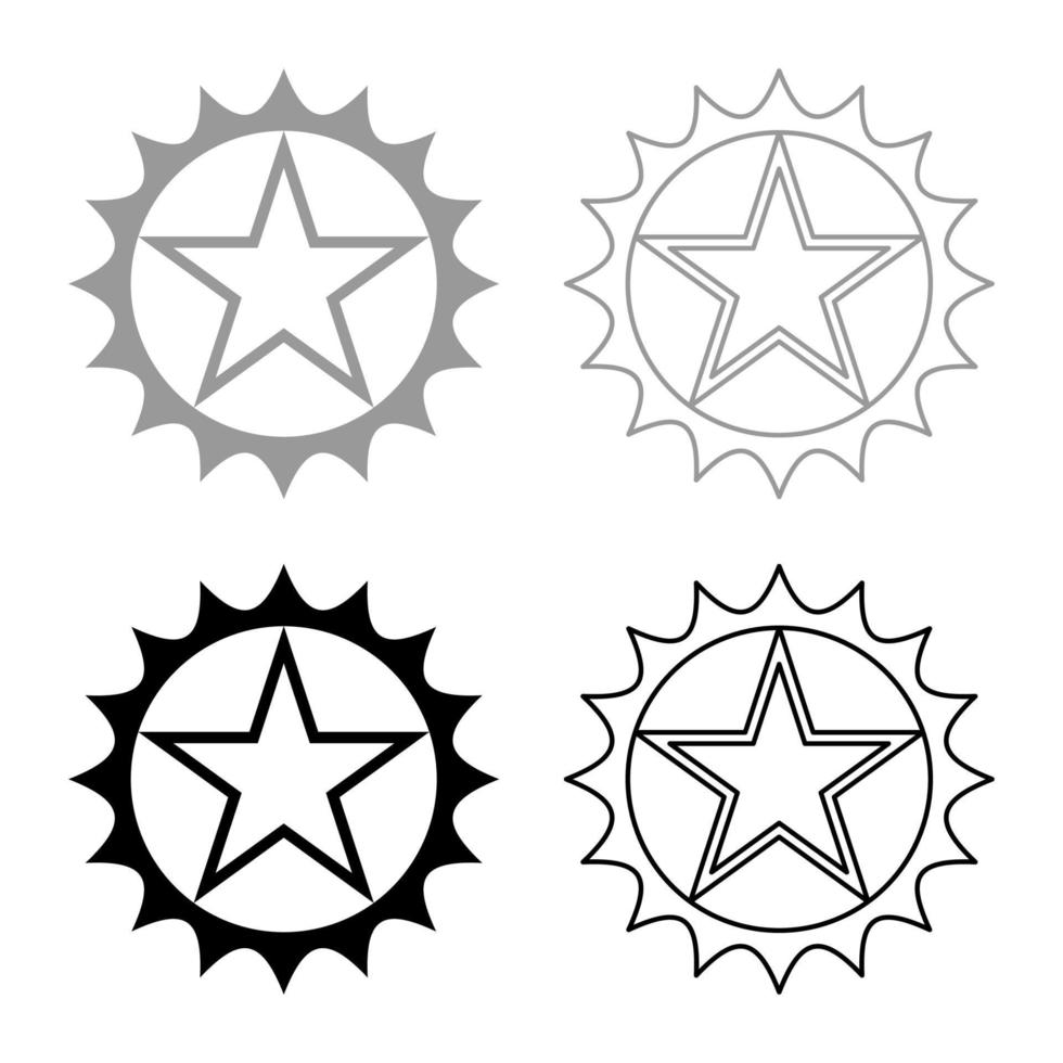 Étoile en cercle avec des arêtes vives définir l'icône de couleur gris noir illustration vectorielle image style plat remplissage solide contour ligne de contour mince vecteur