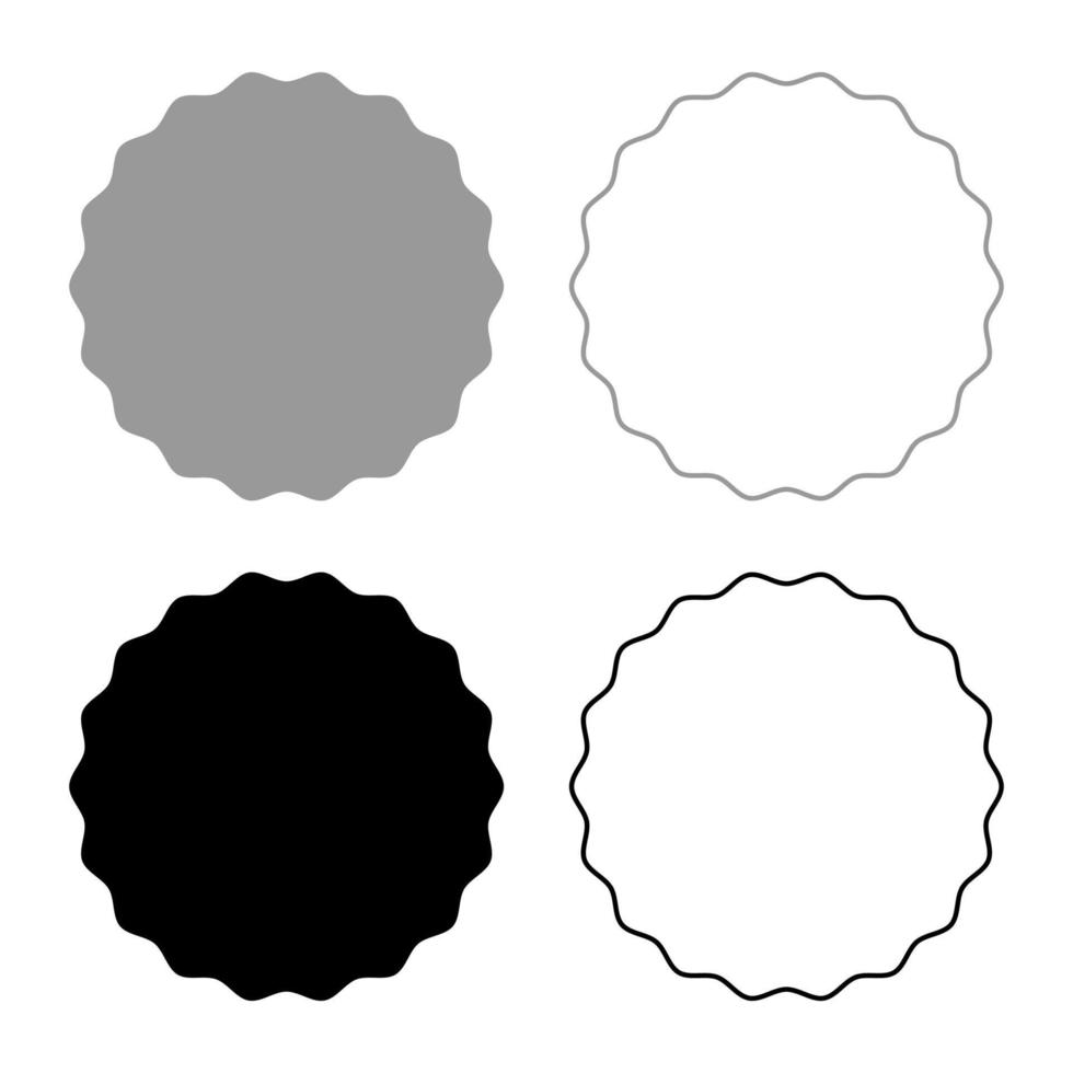 élément rond avec bords ondulés cercle étiquette autocollant ensemble icône gris noir couleur illustration vectorielle image de style plat vecteur