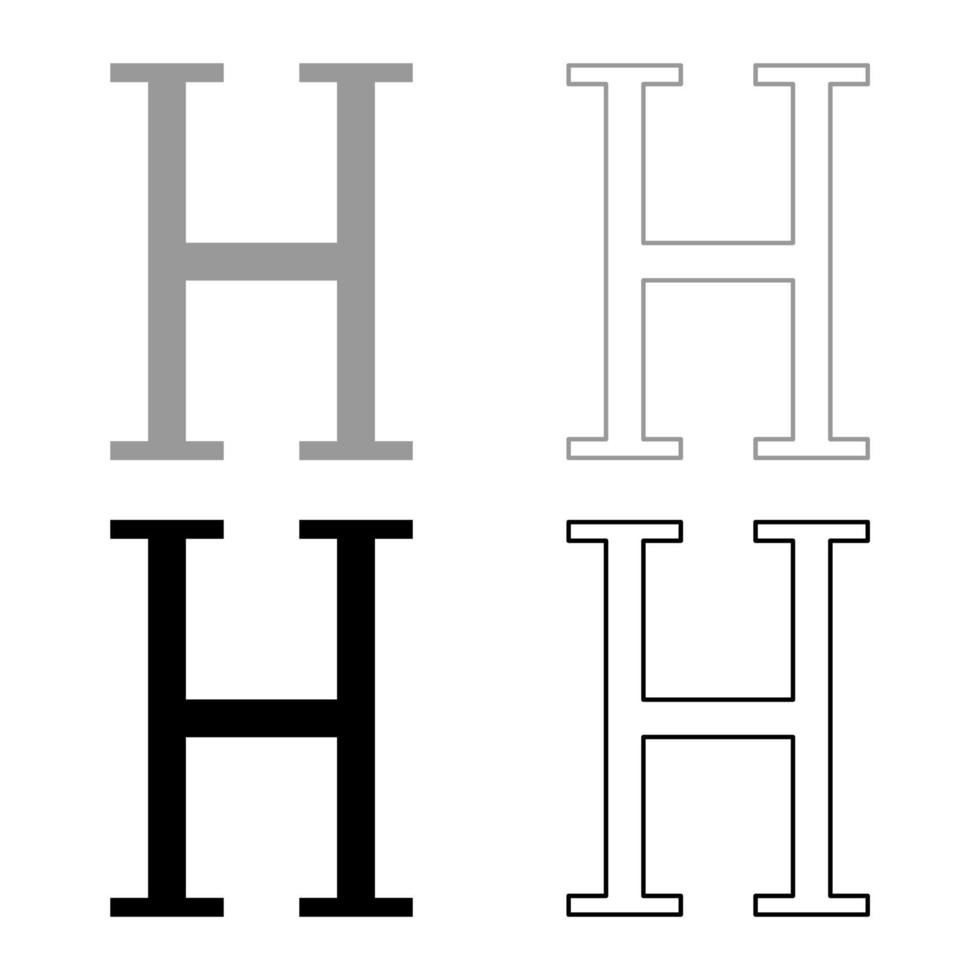 Eta grec symbole majuscule majuscule police icône contour ensemble noir gris couleur illustration vectorielle image de style plat vecteur