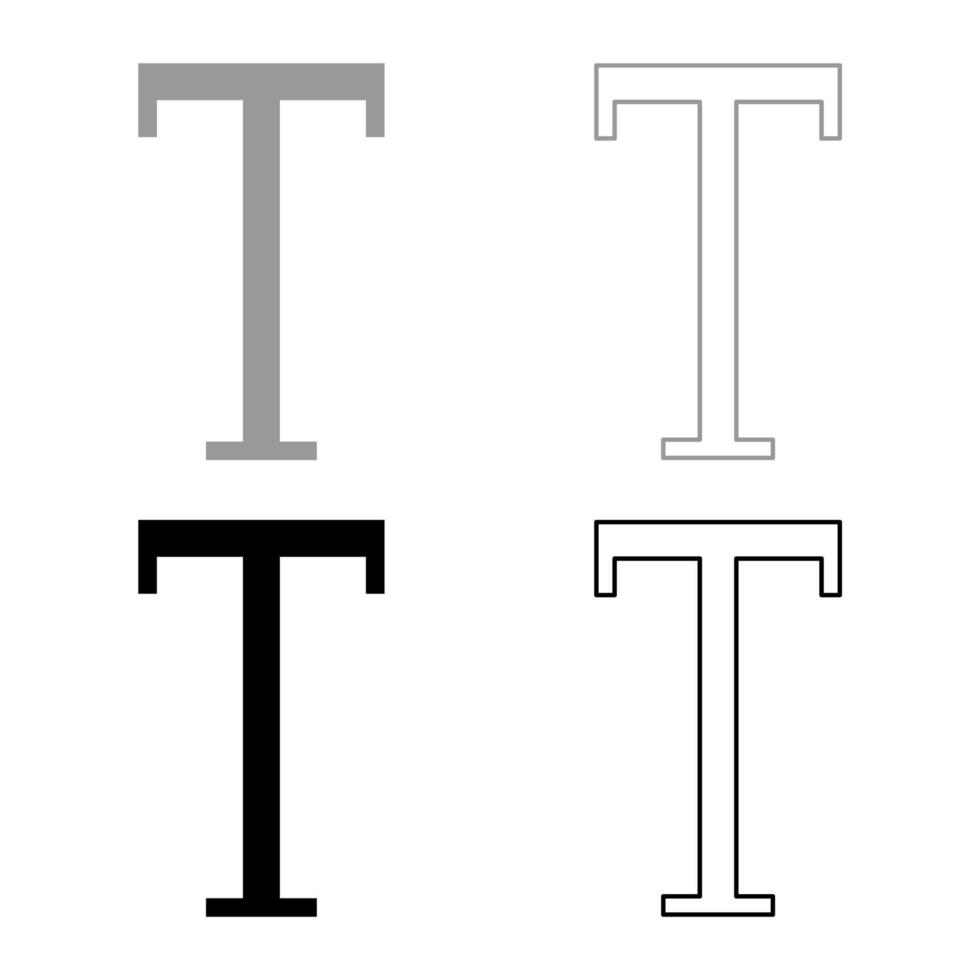 tau grec symbole majuscule majuscule police icône contour ensemble noir gris couleur illustration vectorielle image de style plat vecteur