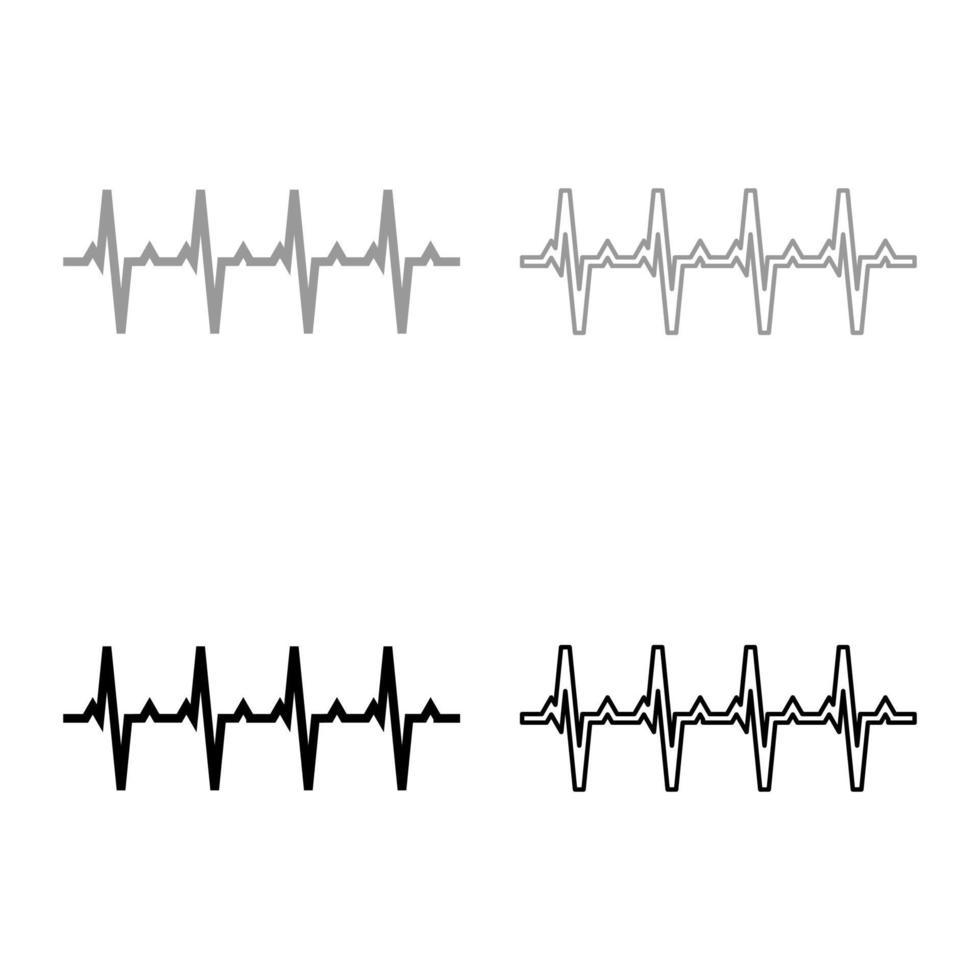 pouls graphique battement de coeur cardiogramme rythme graphique ecg échocardiogramme ensemble icône gris noir couleur vecteur illustration image plat style solide remplir contour ligne mince