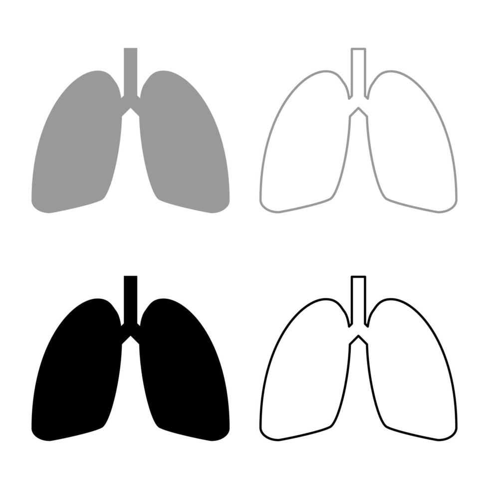 poumons, humain, icône, contour, ensemble, noir, gris, couleur, vecteur, illustration, plat, style, image vecteur