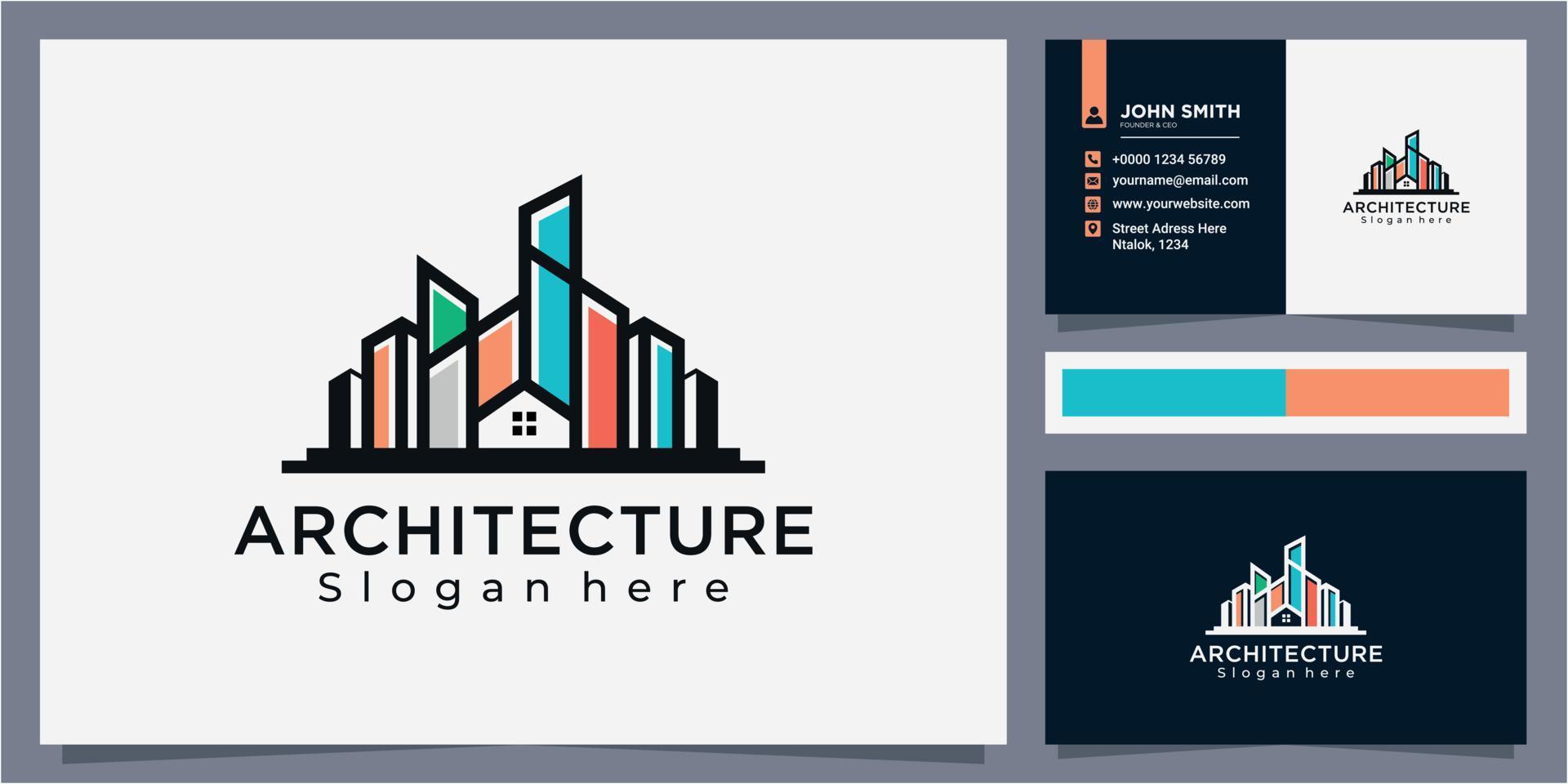 vecteur de conception de logo d'architecture moderne, icône de conception de logo de construction avec carte de visite
