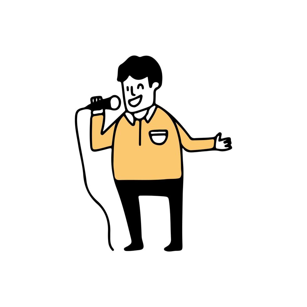 illustration d'un homme d'affaires parlant au microphone, illustration vectorielle dessinée à la main style doodle vecteur