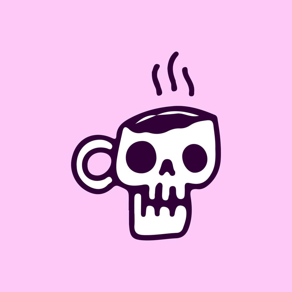 tête de crâne de tasse à café, illustration pour t-shirt, autocollant ou marchandise vestimentaire. avec doodle, soft pop et style cartoon. vecteur
